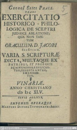 Georgi Erici Phaletrani Exercitatio historico-phililogica de sceptri Judaici ablatione ...