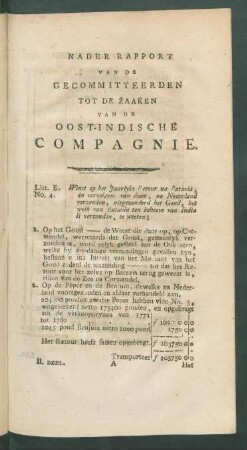 Litt. E. No. 4. Winst op het jaarlyks retour na Batavia en vervolgens van daar, ...