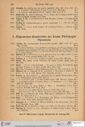 7. Allgemeine Geschichte der klass. Philologie Opuscula (Nr. 5023 - 5221)
