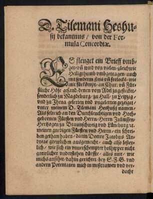 D. Tilemani Heshusii bekantnus/ von der Formula Concordiae.