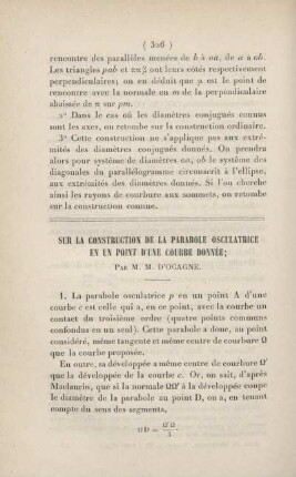Sur la construction de la parabole osculatrice en un point d'une courbe donnée.