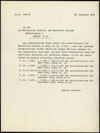 K. Kübler an DAI Zentrale