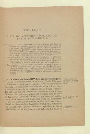 XVIIe leçon Suite du mouvement intellectuel le siècle de Louis XIV