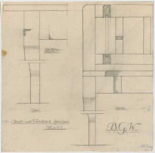 Fischer, Theodor; München; Bayerische Geschützwerke - Bank u. Tisch im Speisehaus (Details)