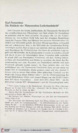 Neue Folge 1950: Die Rückkehr der Manesseschen Liederhandschrift