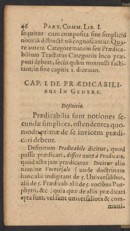 Cap. I. De Praedicabilibus In Genere.