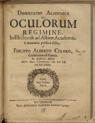 Dissertatio Academica De Oculorum Regimine