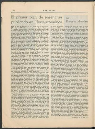 El primer plan de enseñanza publicado en Hispanoamérica