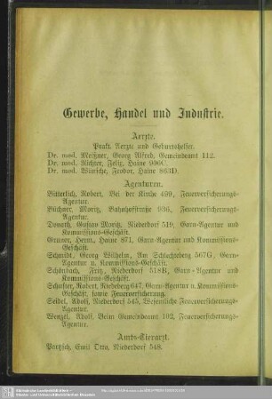Berufsklassen und Gewerbebetriebe : Gewerbe, Handel und Industrie