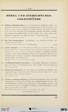 Möbel und Einrichtungsgegenstände (Nr. 427-467)