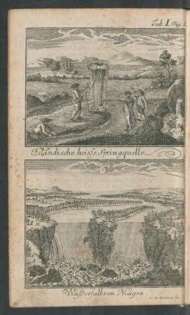 Tab. I. Fig. 1. Isländische heisse Springquelle. 2. Waßerfall von Niagra