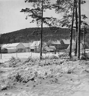 Coswig. Blick vom Gabelweg gegen Bauernhöfe am Gabelweg. Winterbild
