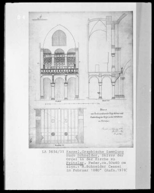 Skizze der Orgel in der katholischen Pfarrkirche Sankt Peter zu Fritzlar (ehemalige Stiftskirche, sogenannter Dom)