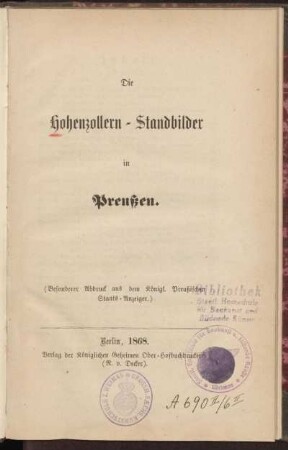 Die Hohenzollern-Standbilder in Preußen