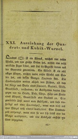 XXI. Ausziehung der Quadrat- und Kubikwurzel