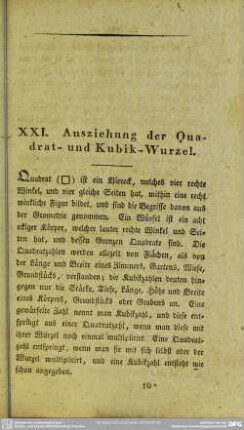 XXI. Ausziehung der Quadrat- und Kubikwurzel