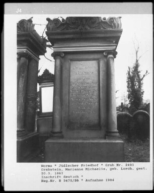 Grabstein von Marianne Michaelis, geborene Lorch (gestorben 1867.03.20)