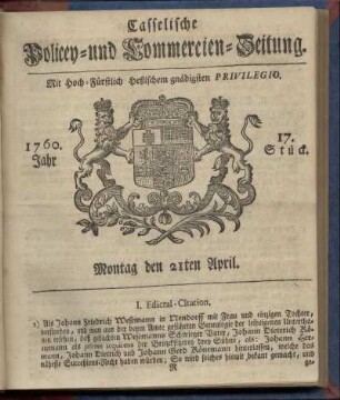 17. Stueck, Montag den 21ten April 1760