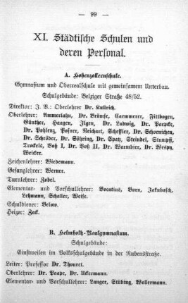 XI. Städtische Schulen und deren Personal