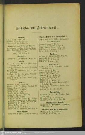 Berufsklassen und Gewerbebetriebe : Geschäfts- und Gewerbtreibende
