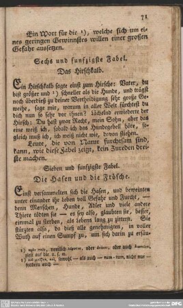 Sieben und funfzigste Fabel. Die Hasen und die Frösche