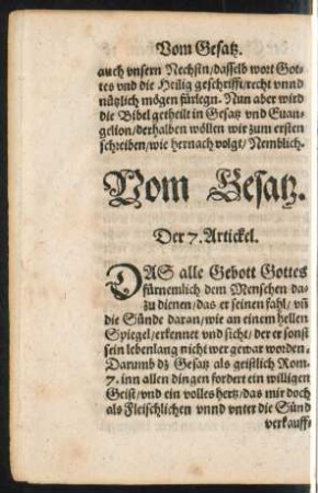 Vom Gesatz. Der 7. Artickel.