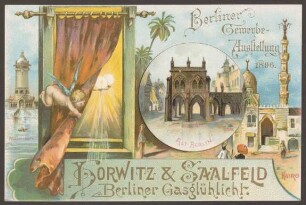 Werbepostkarte Gasbeleuchtung "Horwitz & Saalfeld", Gewerbeausstellung, Wrangelstraße 4