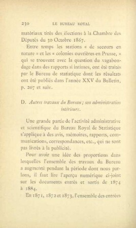 D. Autres travaux du Bureau; son adminstration intérieure