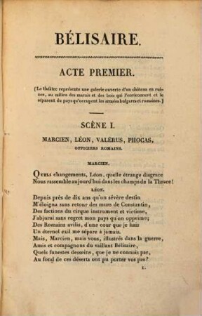 Bélisaire : tragédie en cinq actes et en vers ; reçue, étudiée et non représentée au Théâtre Français