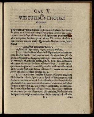 Cap. V. de Virtutibus Epicuri in genere.