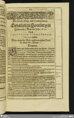 Die vierdte Klag: und Trawrpredigt, Gehalten zu Homberg in Hessen am 3. Maji, im Jahr 1632