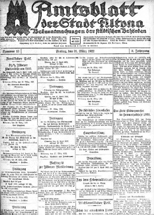 Nummer 13 : Freitag, den 31. März 1922