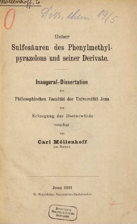 Über Sulfosäuren des Phenylmethylpyrazolons und seiner Derivate