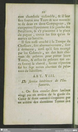 Art. VIII. Du service intérieure de l'Infanterie