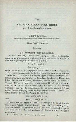 XII. Beitrag zur kinematischen Theorie der Gelenkmechanismen.