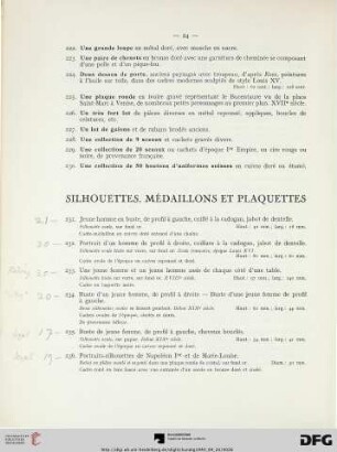 Silhouettes, Médaillons Et Plaquettes