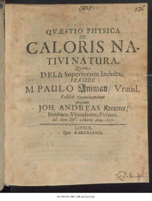 Quaestio Physica De Caloris Nativi Natura