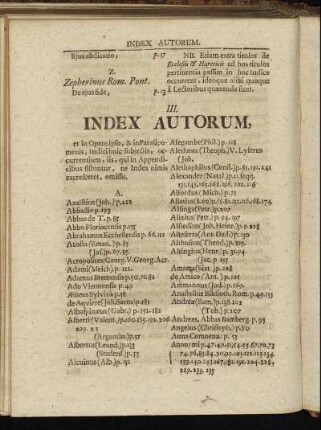 III. Index Autorum.