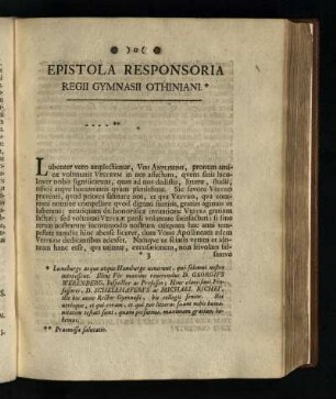Epistola Responsoria Regii Gymnasii Othiniani [Einweihung]