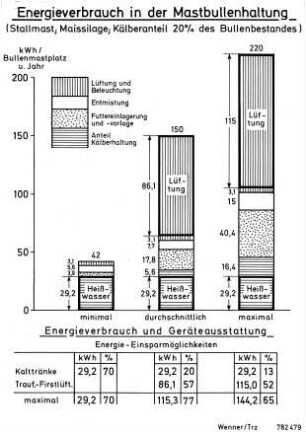 Energieverbrauch in der Mastbullenhaltung (Stallmast, Maissilage, Kälberanteil 2 % des Bullenbestandes)