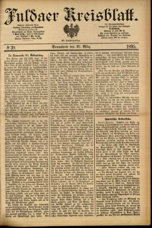 Erste Ausgabe vom Samstag, den 30. März 1895.