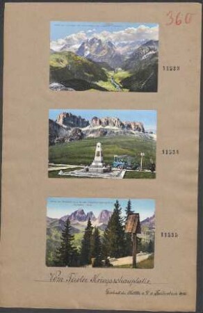 Kolorierte Ansichtskarten: Fassa- und Contrintal mit Marmolatagruppe (3344 m). Dolomiten. Tirol