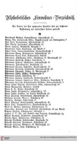 Einwohner=Verzeichniß
