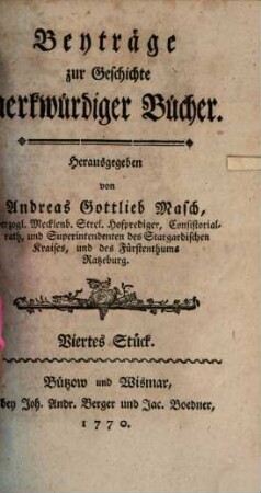 Beiträge zur Geschichte der merkwürdigen Bücher, 4