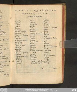Nomina Quarundam Urbium, Et Locorum Hispaniae.