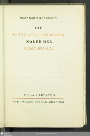 Die mittelitalienischen Maler der Renaissance