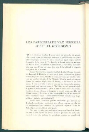 Los pareceres de Vaz Ferreira sobre el georgismo