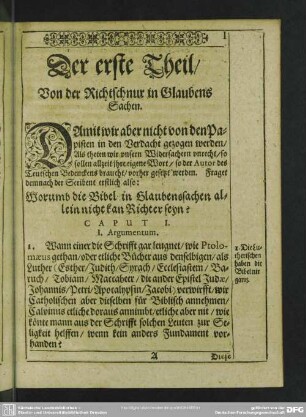 Der erste Theil, Von der Richtschnur in Glaubens Sachen