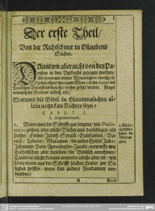 Der erste Theil, Von der Richtschnur in Glaubens Sachen