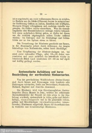 Systematische Aufzählung und kurze Beschreibung der werthvollsten Himbeersorten